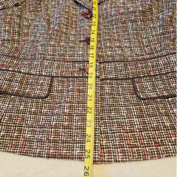 Sz 12P SAG HARBOR Petite Brown Pink Tweed Waist Accent Long Sleeve Blazer - Picture 7 of 10